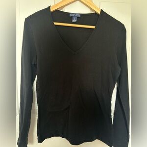 Ralph Lauren Classic Black V-Neck Long Sleeve Top